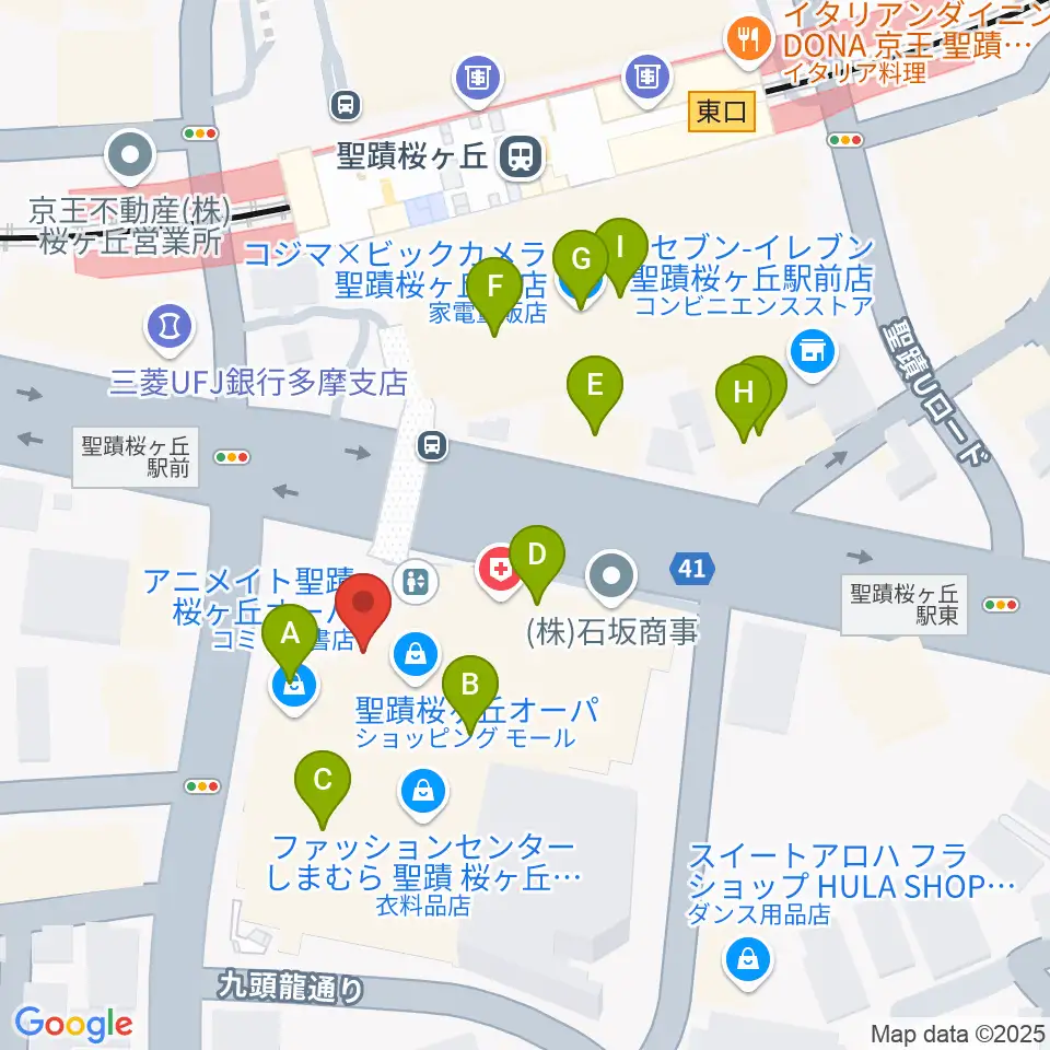 関戸公民館周辺のファミレス・ファーストフード一覧地図