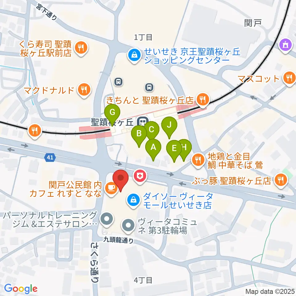 関戸公民館周辺のファミレス・ファーストフード一覧地図