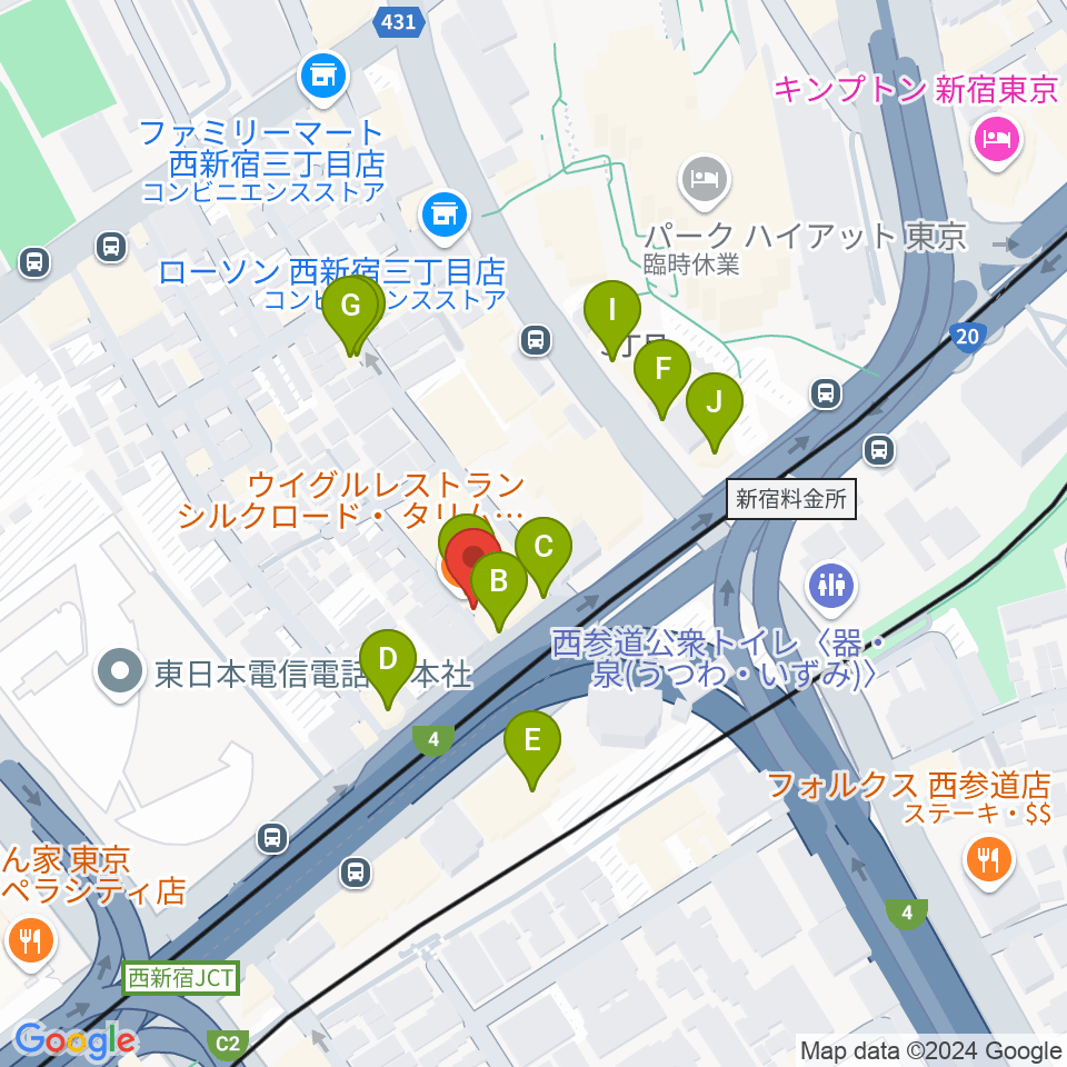 初台WALL周辺のファミレス・ファーストフード一覧地図