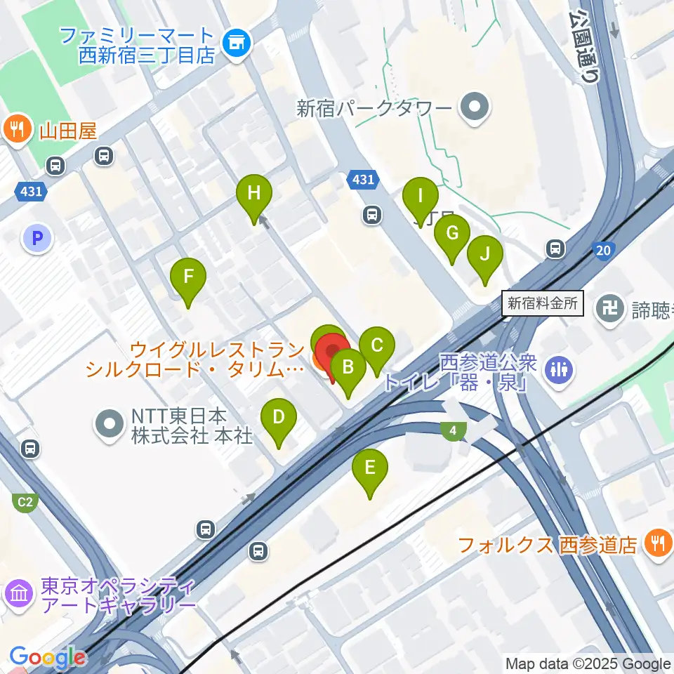 初台WALL周辺のファミレス・ファーストフード一覧地図