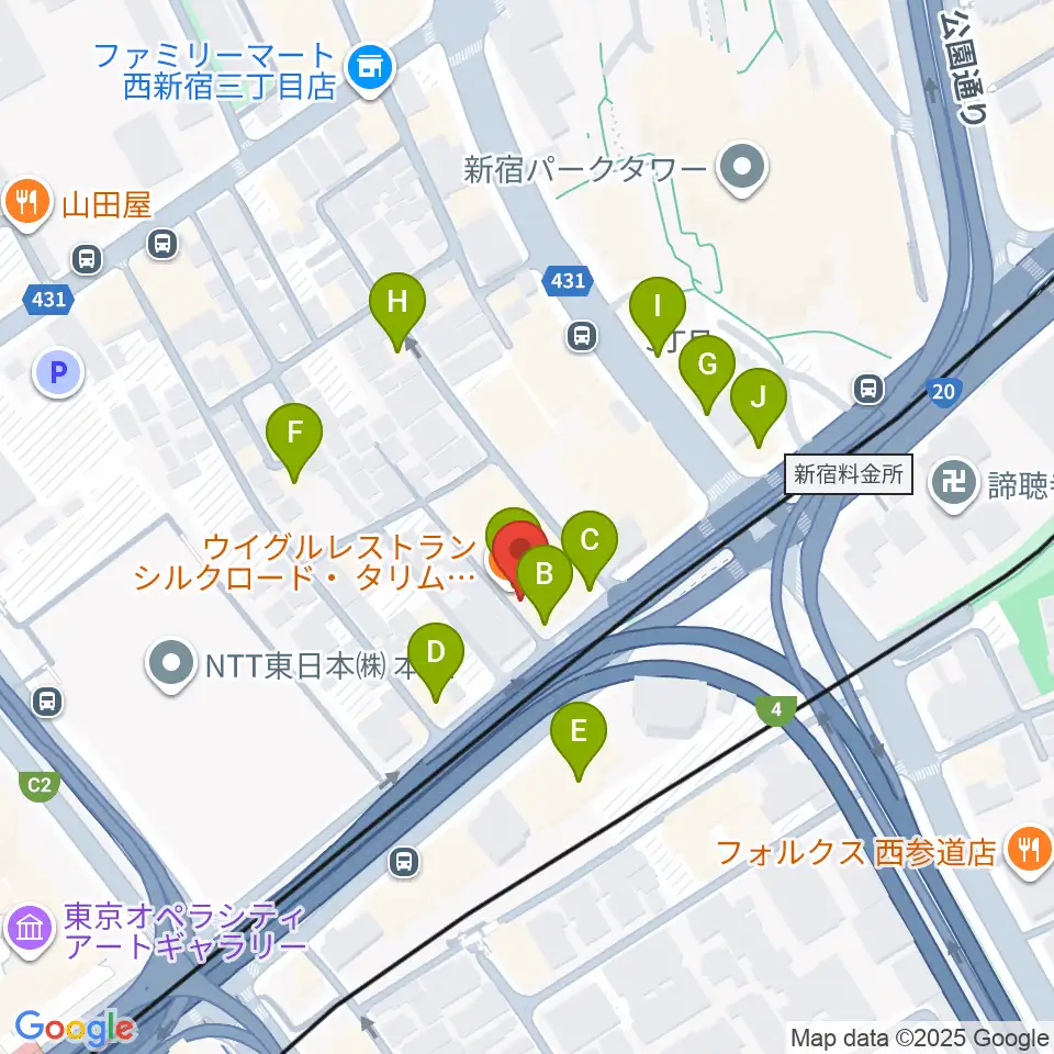 初台WALL周辺のファミレス・ファーストフード一覧地図