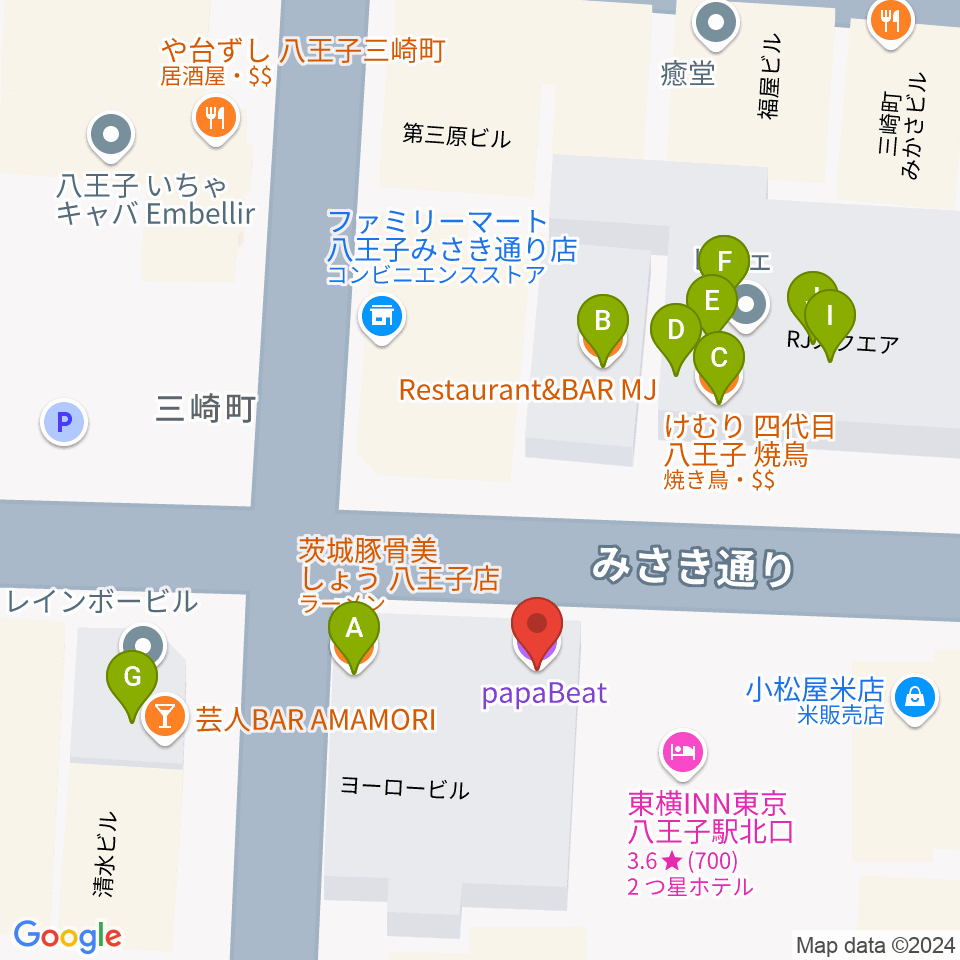 八王子papaBeat周辺のファミレス・ファーストフード一覧地図