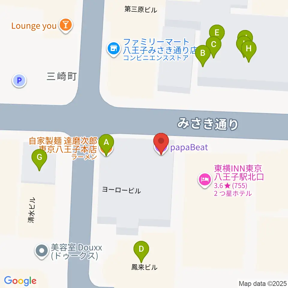 八王子papaBeat周辺のファミレス・ファーストフード一覧地図