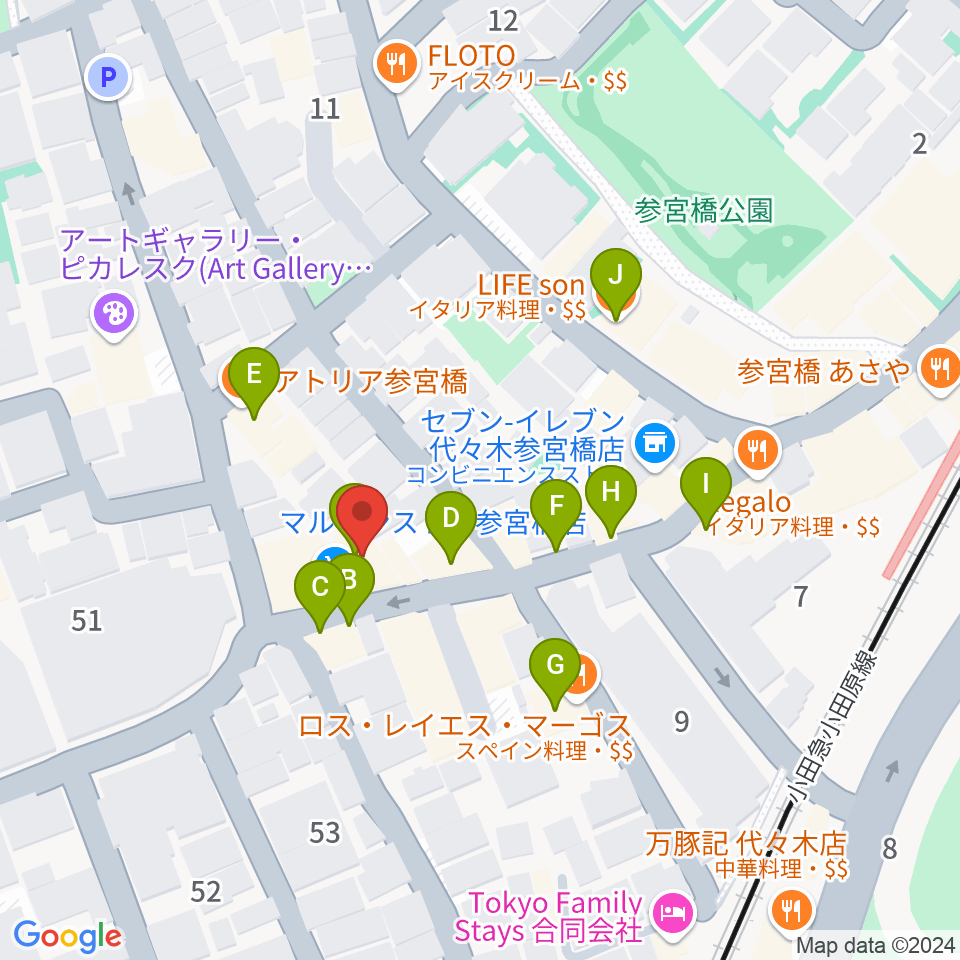 参宮橋トランスミッション周辺のファミレス・ファーストフード一覧地図