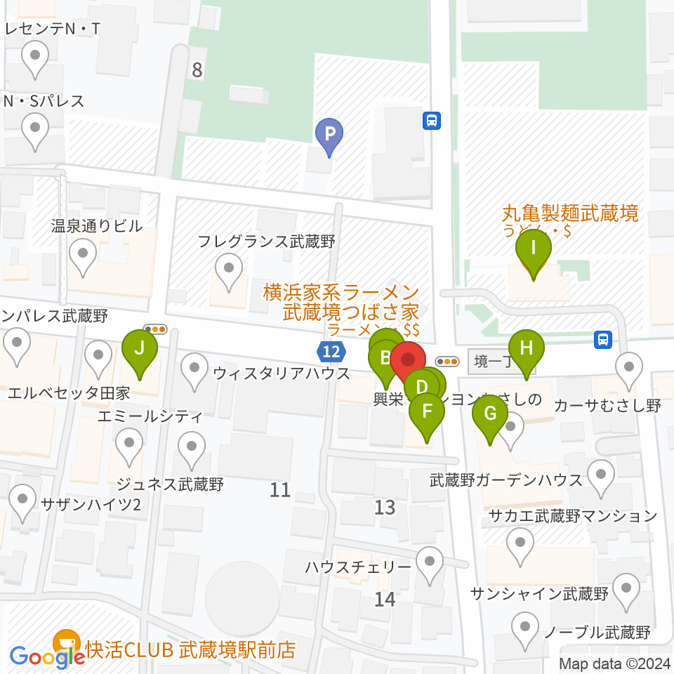 武蔵境スタット周辺のファミレス・ファーストフード一覧地図