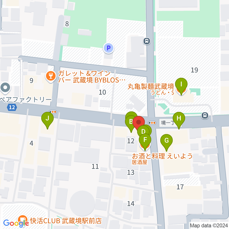 武蔵境スタット周辺のファミレス・ファーストフード一覧地図