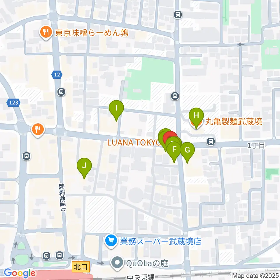 武蔵境スタット周辺のファミレス・ファーストフード一覧地図