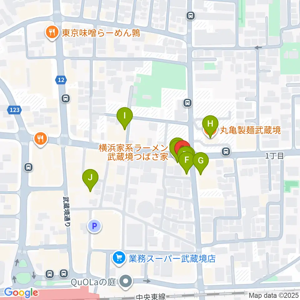 武蔵境スタット周辺のファミレス・ファーストフード一覧地図