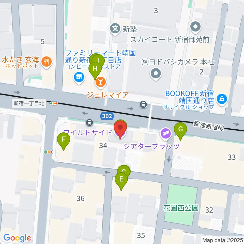 新宿カールモール周辺のファミレス・ファーストフード一覧地図