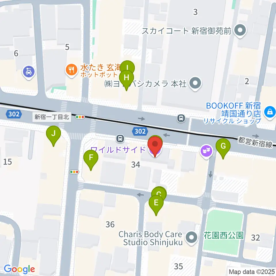 新宿カールモール周辺のファミレス・ファーストフード一覧地図