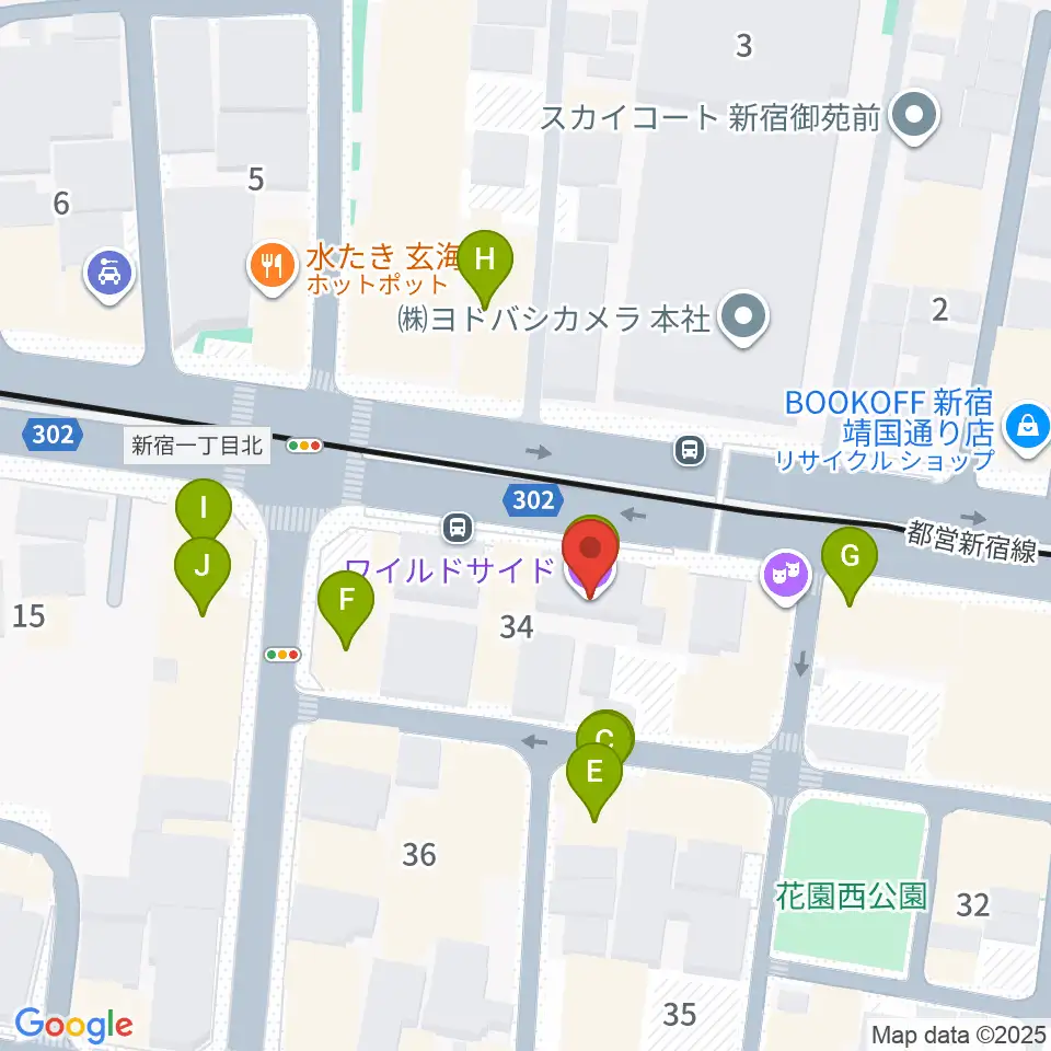 新宿カールモール周辺のファミレス・ファーストフード一覧地図