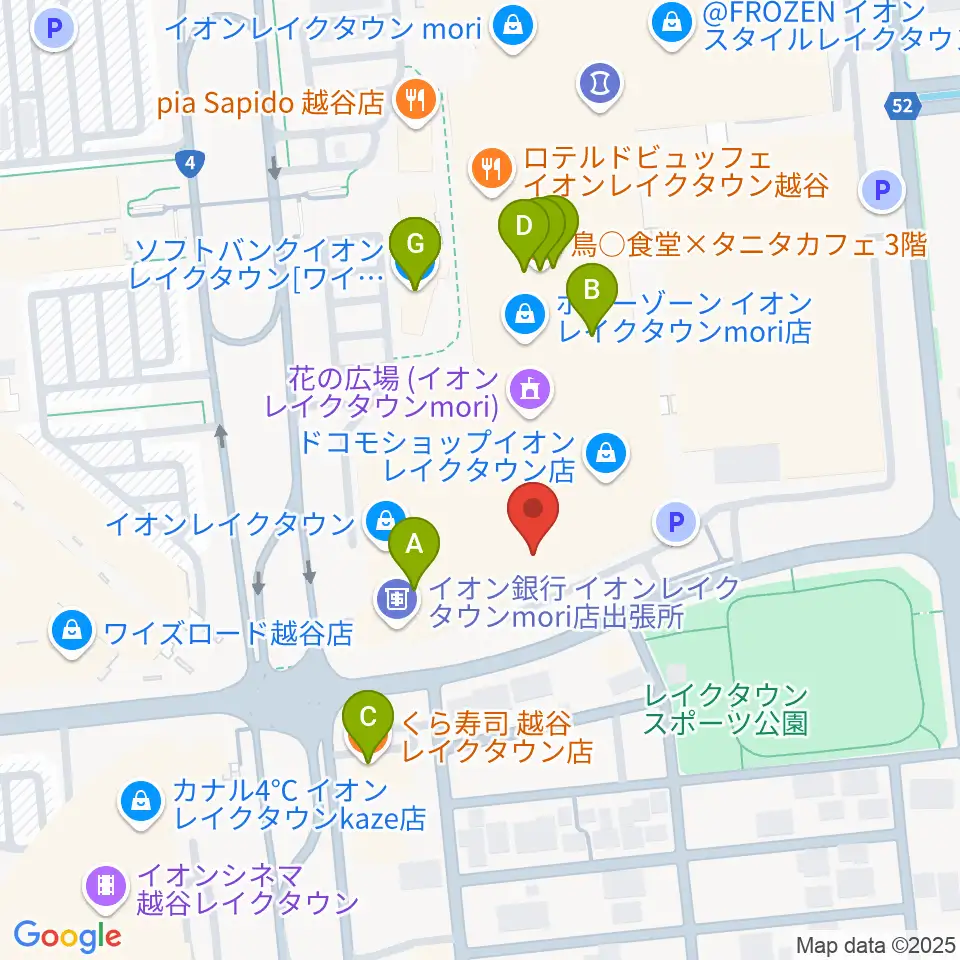島村楽器 イオンレイクタウン店周辺のファミレス・ファーストフード一覧地図