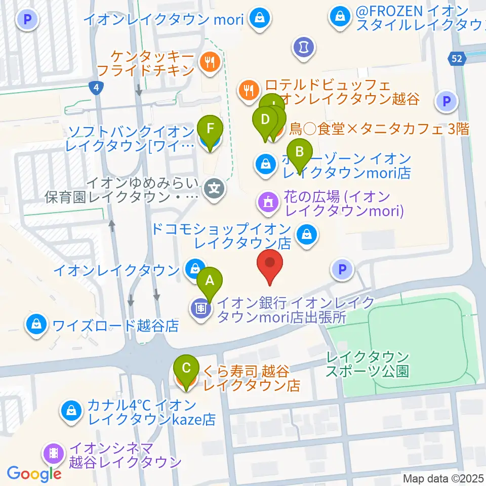 島村楽器 イオンレイクタウン店周辺のファミレス・ファーストフード一覧地図