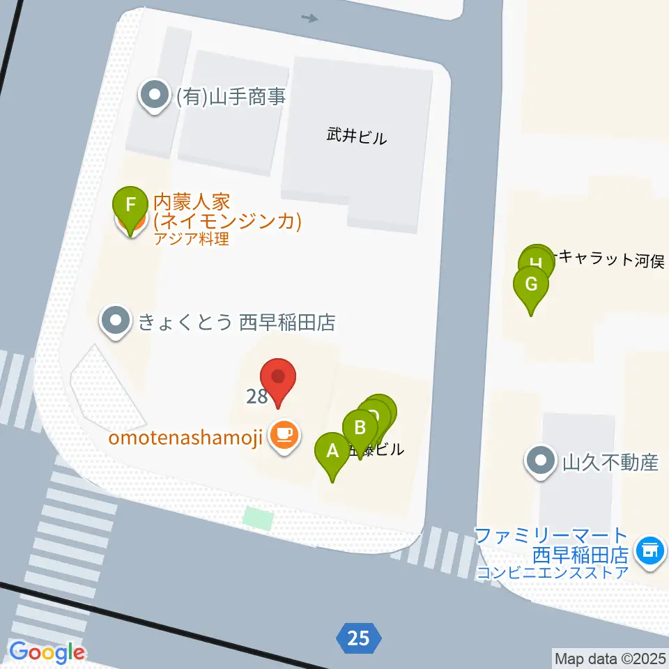 高田馬場JETROBOT周辺のファミレス・ファーストフード一覧地図