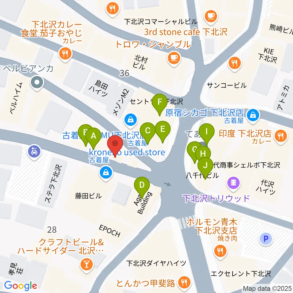 下北沢lete周辺のファミレス・ファーストフード一覧地図