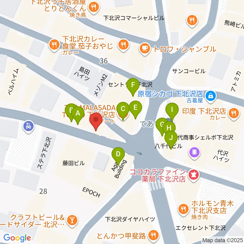 下北沢lete周辺のファミレス・ファーストフード一覧地図