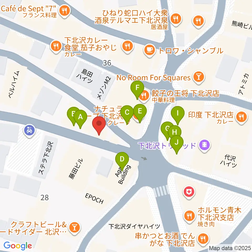 下北沢lete周辺のファミレス・ファーストフード一覧地図