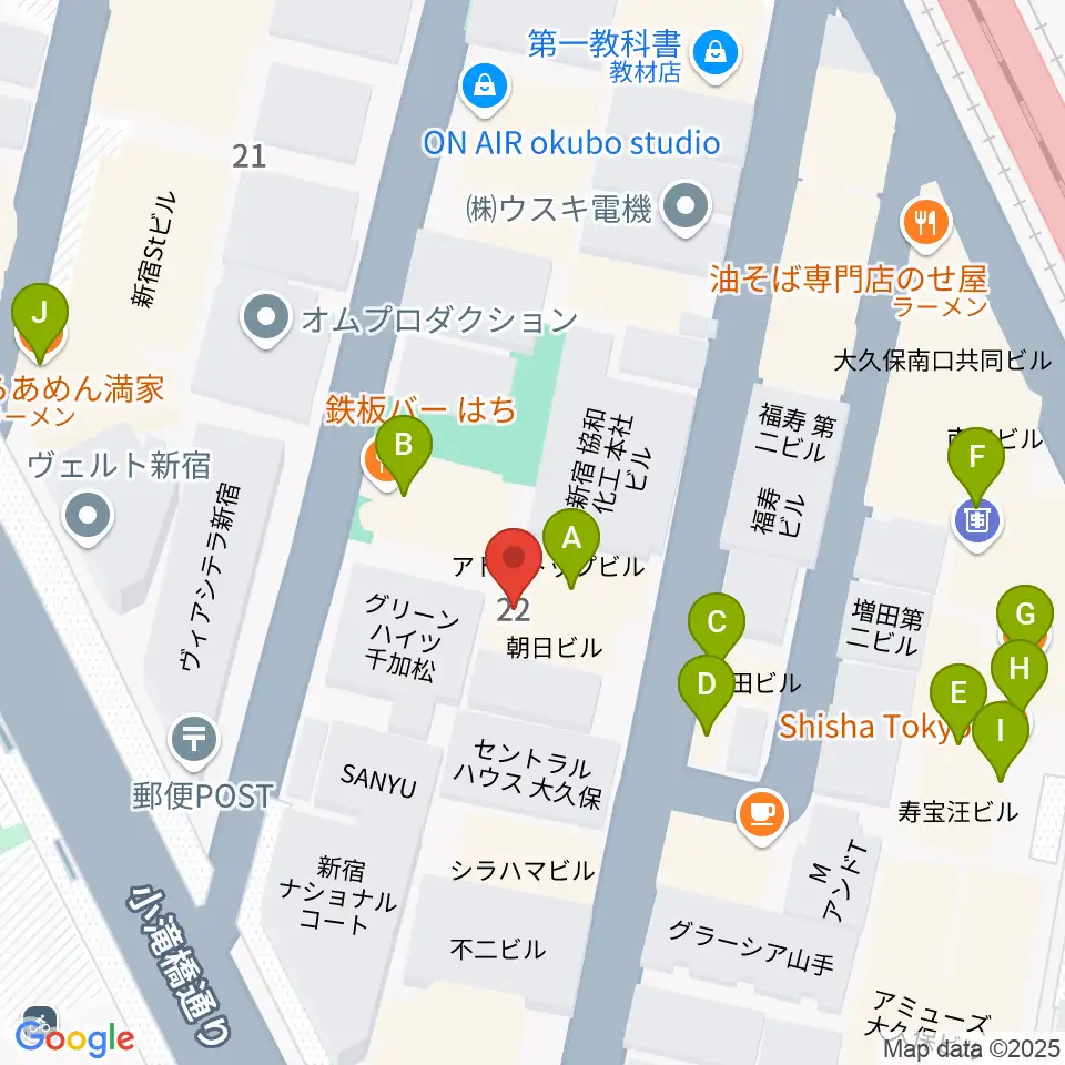 大久保バンプシティー周辺のファミレス・ファーストフード一覧地図