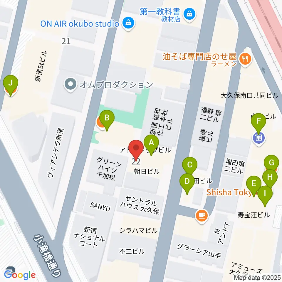 大久保バンプシティー周辺のファミレス・ファーストフード一覧地図