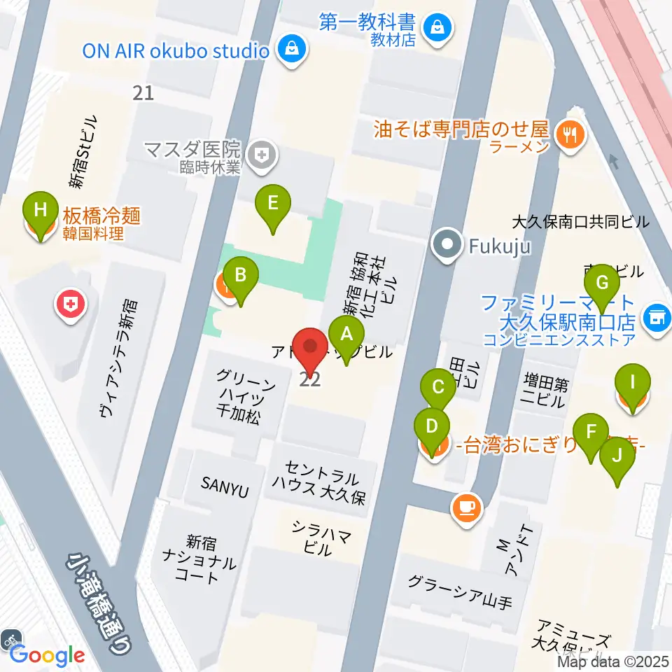 大久保バンプシティー周辺のファミレス・ファーストフード一覧地図