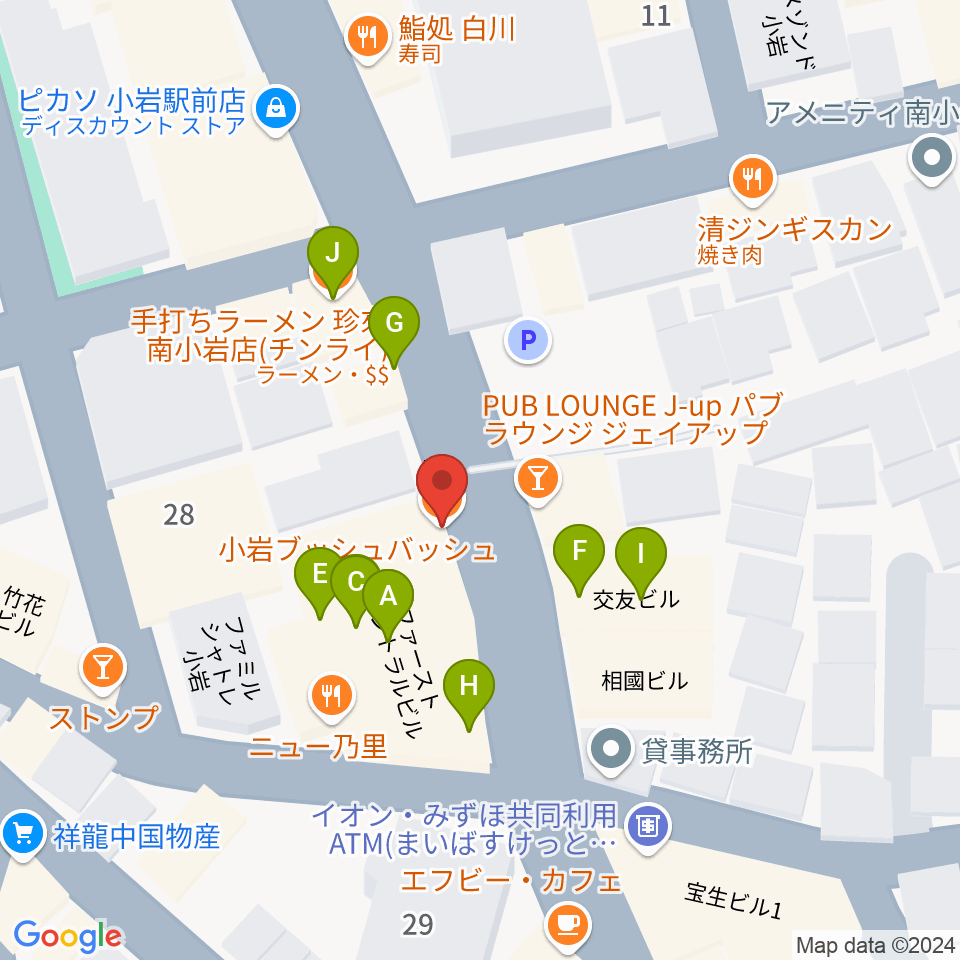 小岩BUSHBASH周辺のファミレス・ファーストフード一覧地図