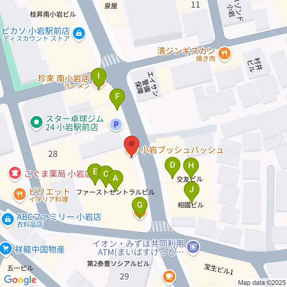 小岩BUSHBASH周辺のファミレス・ファーストフード一覧地図