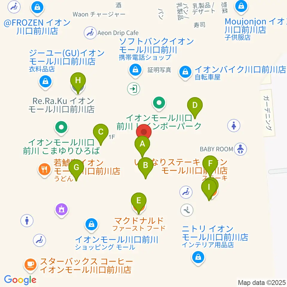 島村楽器イオンモール川口前川店周辺のファミレス・ファーストフード一覧地図