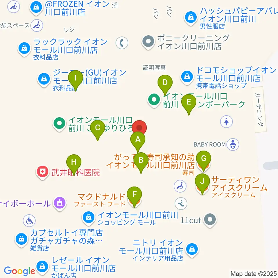 島村楽器イオンモール川口前川店周辺のファミレス・ファーストフード一覧地図