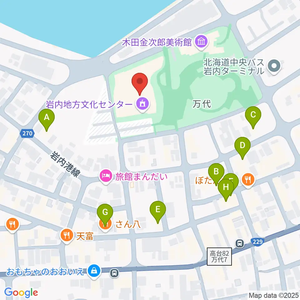 岩内地方文化センター周辺のファミレス・ファーストフード一覧地図
