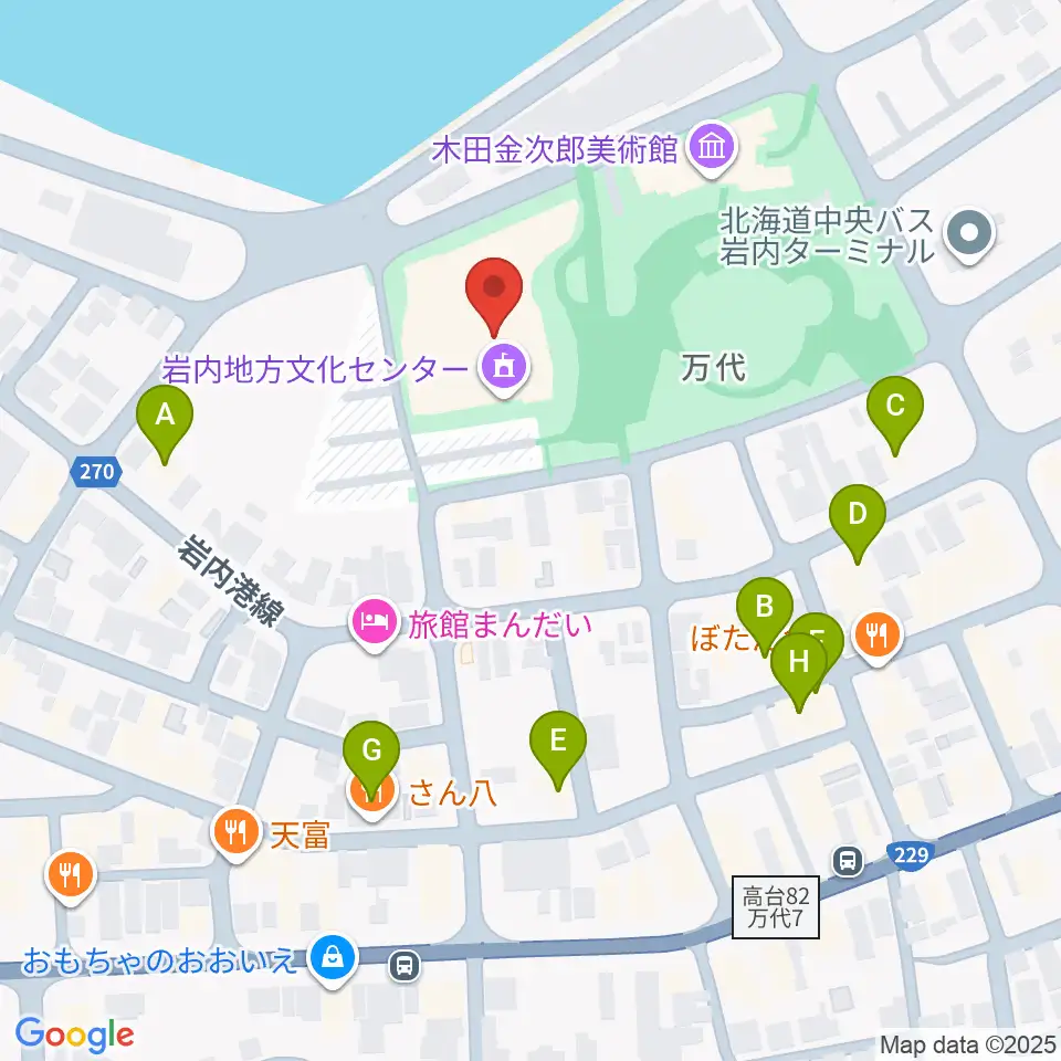 岩内地方文化センター周辺のファミレス・ファーストフード一覧地図