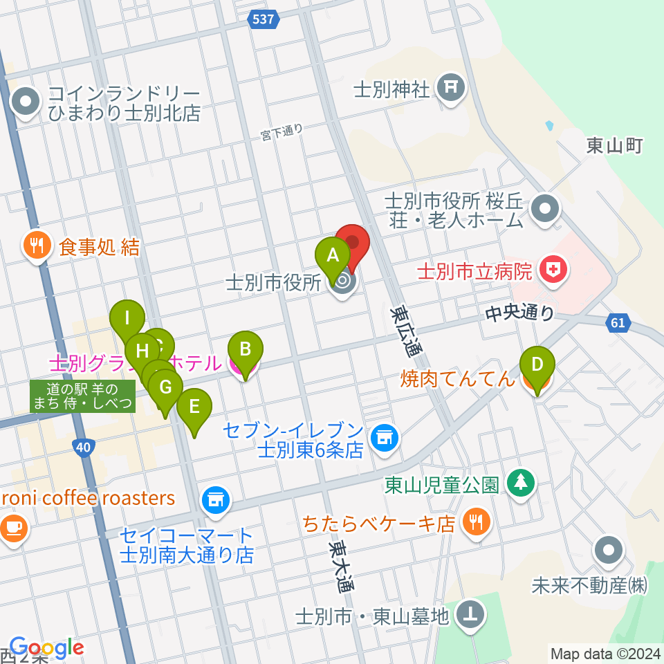 士別市民文化センター周辺のファミレス・ファーストフード一覧地図