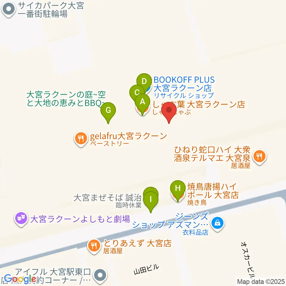 島村楽器 大宮店周辺のファミレス・ファーストフード一覧地図