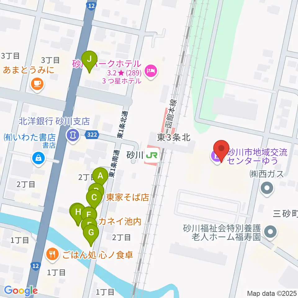 砂川市地域交流センターゆう周辺のファミレス・ファーストフード一覧地図