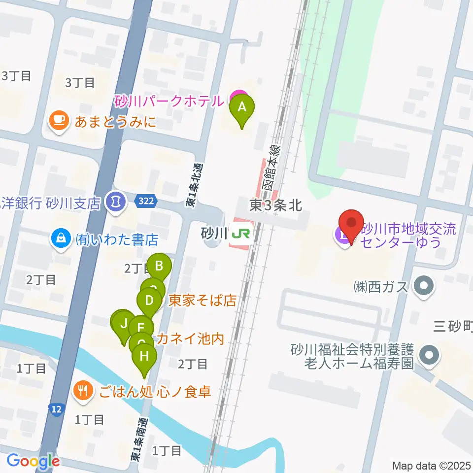 砂川市地域交流センターゆう周辺のファミレス・ファーストフード一覧地図