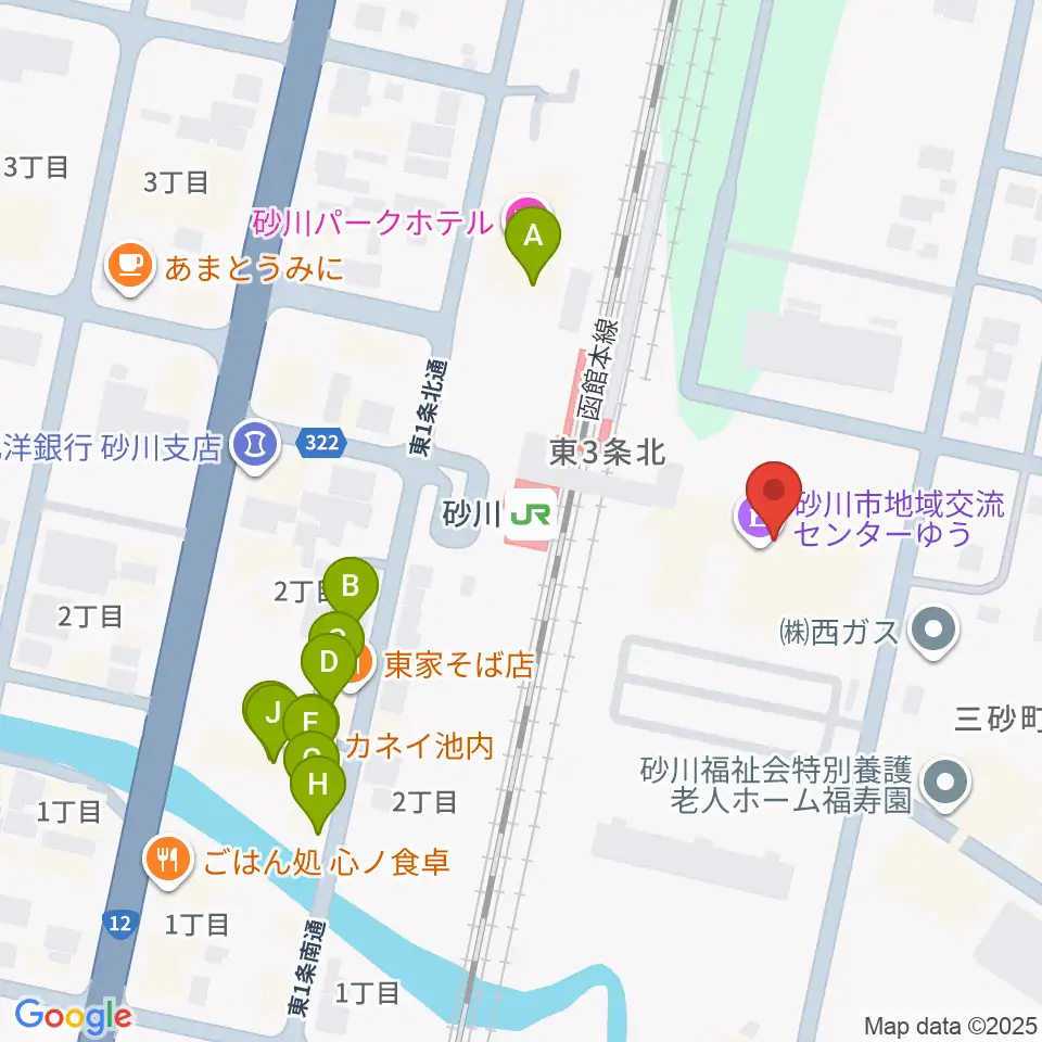 砂川市地域交流センターゆう周辺のファミレス・ファーストフード一覧地図