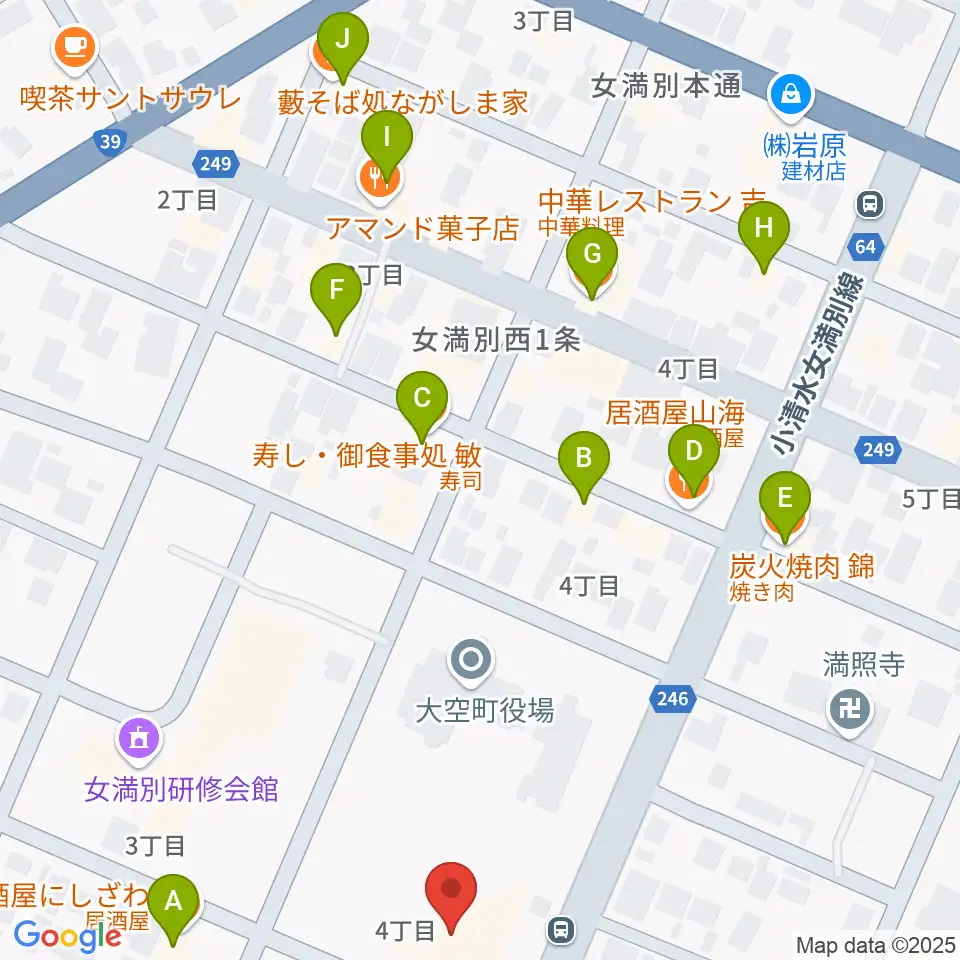 大空町教育文化会館周辺のファミレス・ファーストフード一覧地図