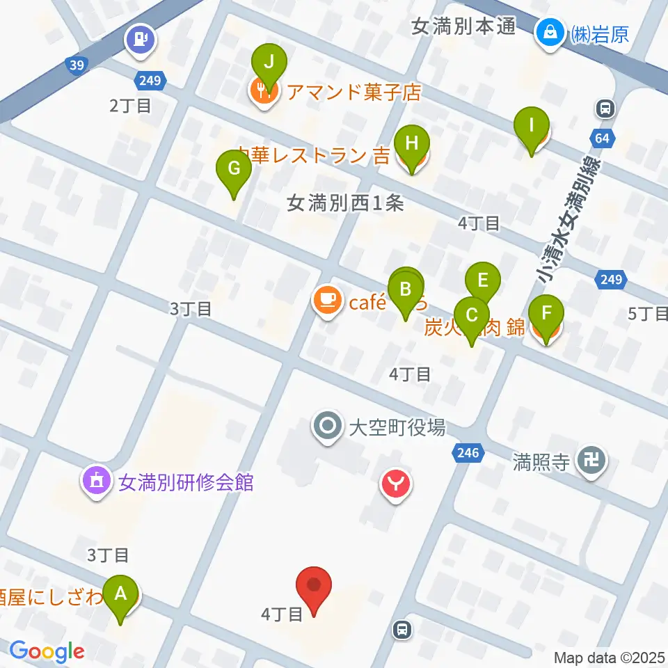 大空町教育文化会館周辺のファミレス・ファーストフード一覧地図