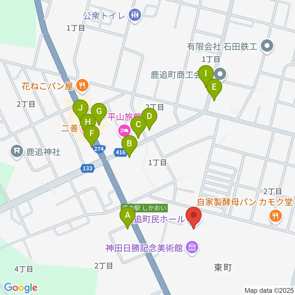 鹿追町民ホール周辺のファミレス・ファーストフード一覧地図