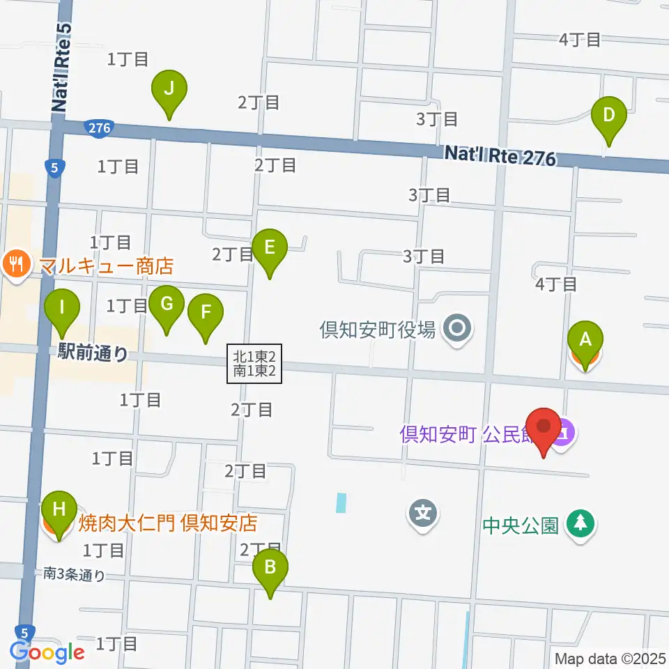 倶知安町公民館・文化福祉センター周辺のファミレス・ファーストフード一覧地図