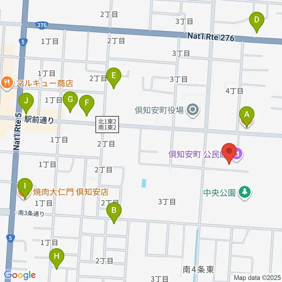 倶知安町公民館・文化福祉センター周辺のファミレス・ファーストフード一覧地図
