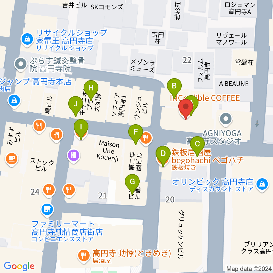 AVガレージ 中古楽器店周辺のファミレス・ファーストフード一覧地図