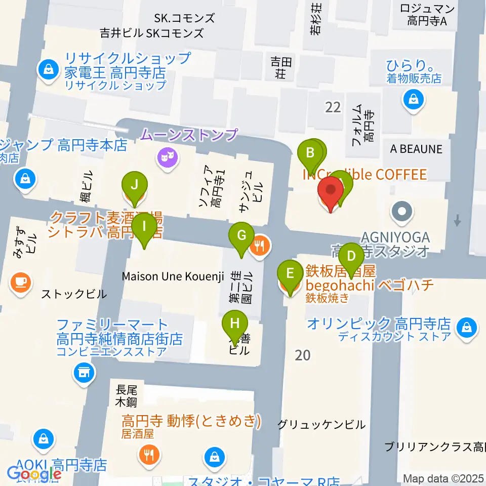 AVガレージ 中古楽器店周辺のファミレス・ファーストフード一覧地図