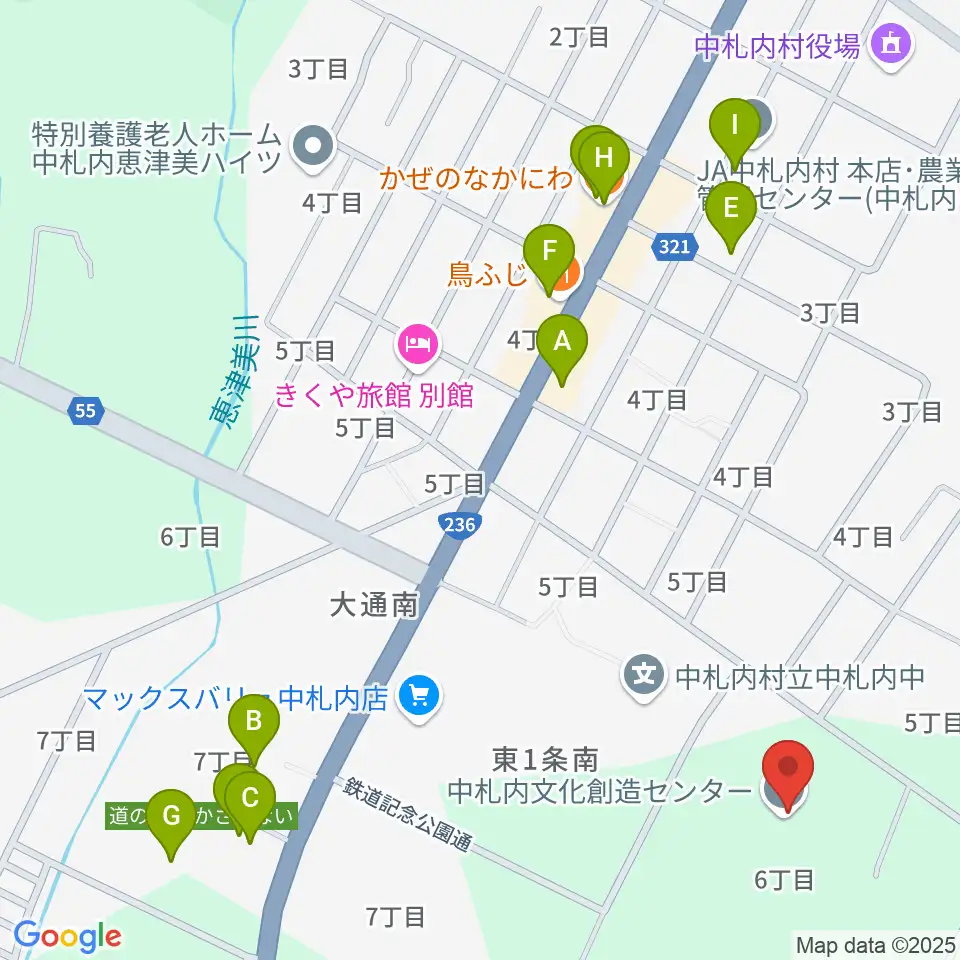 中札内文化創造センター ハーモニーホール周辺のファミレス・ファーストフード一覧地図