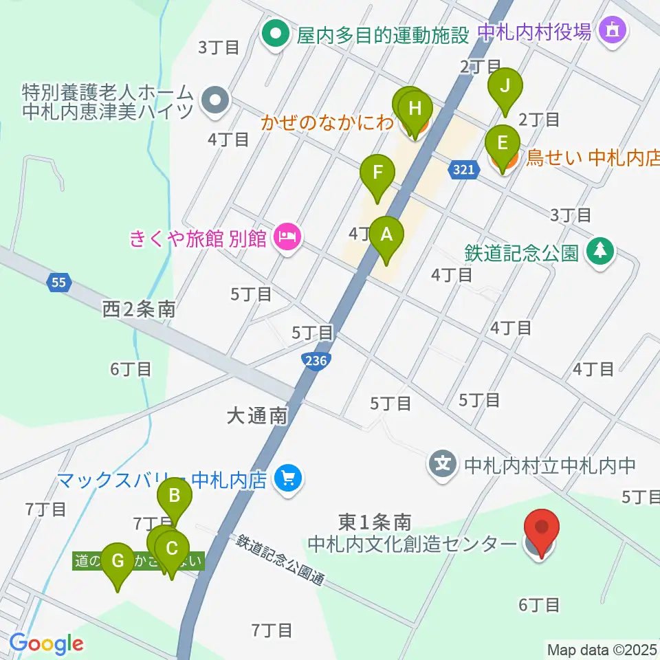 中札内文化創造センター ハーモニーホール周辺のファミレス・ファーストフード一覧地図