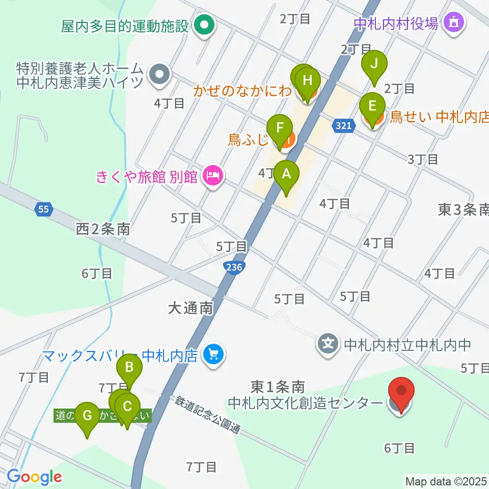 中札内文化創造センター ハーモニーホール周辺のファミレス・ファーストフード一覧地図