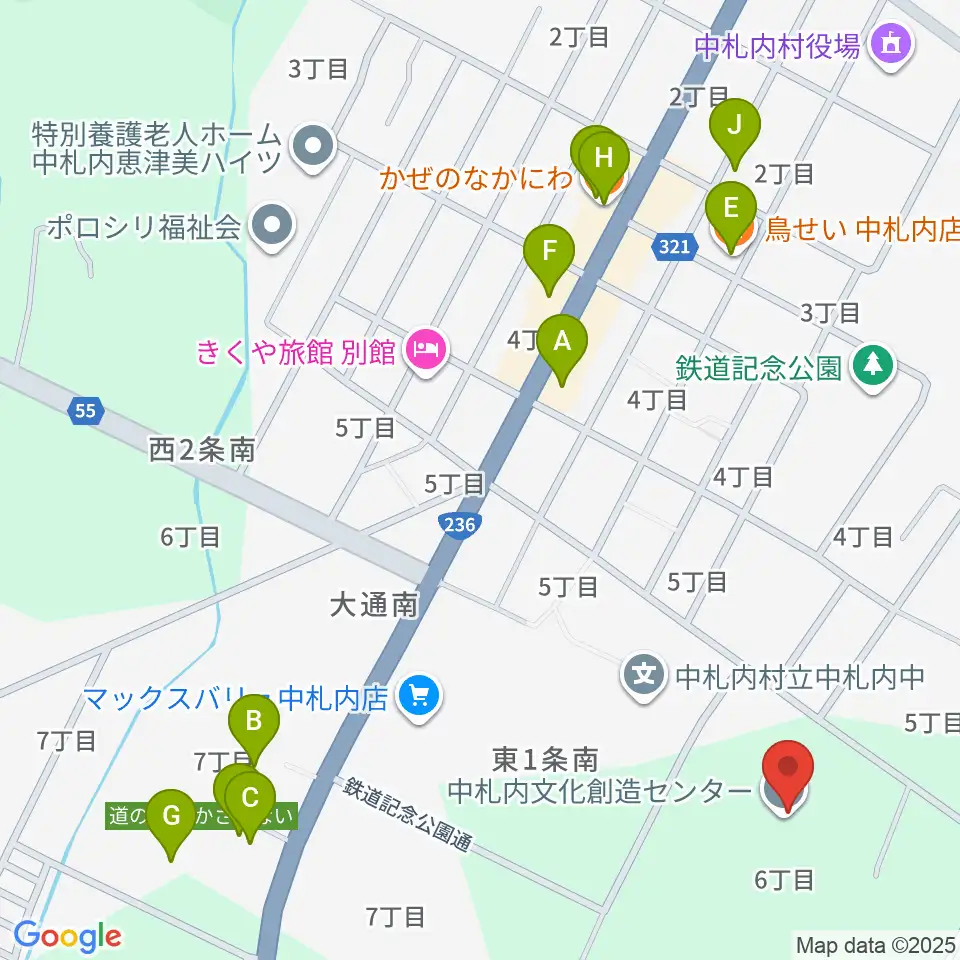 中札内文化創造センター ハーモニーホール周辺のファミレス・ファーストフード一覧地図