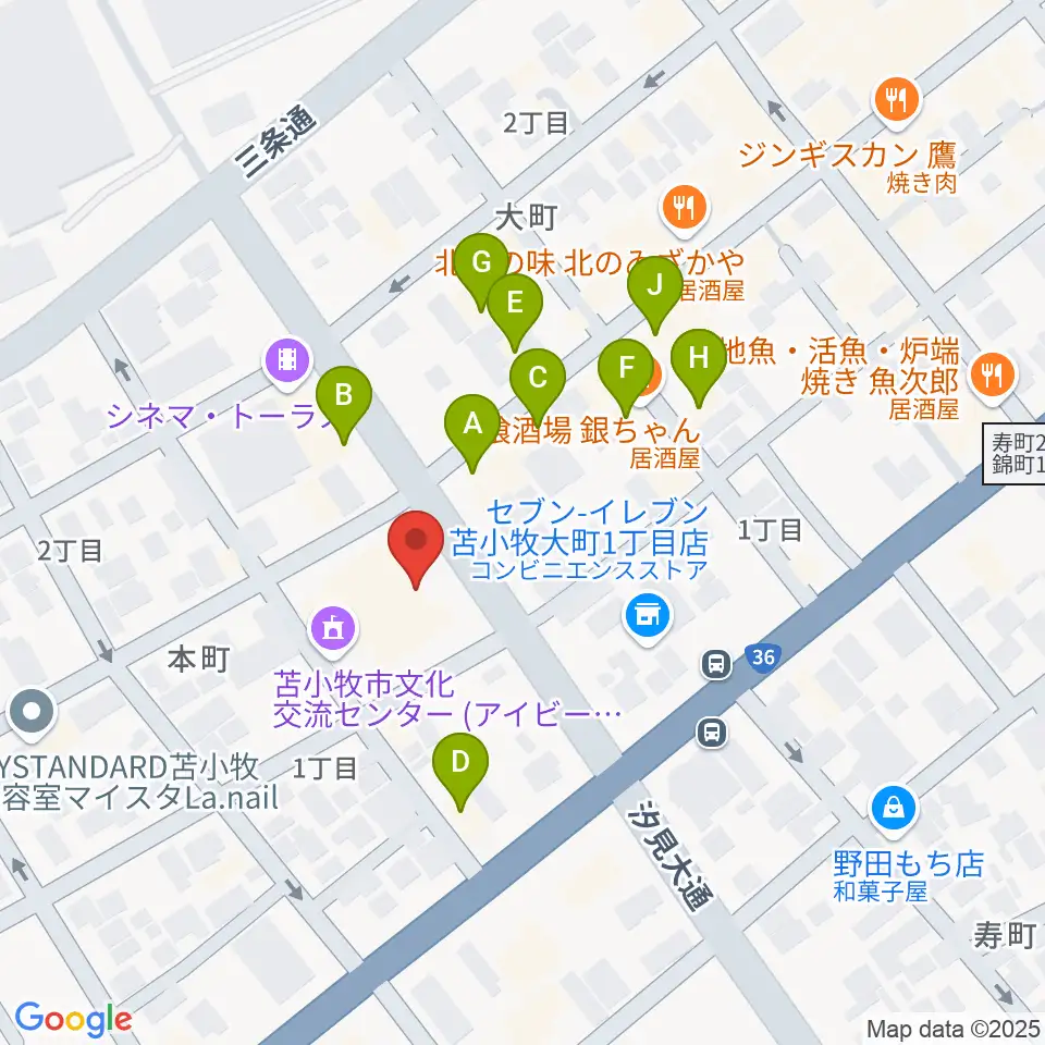 苫小牧市文化交流センター アイビー・プラザ周辺のファミレス・ファーストフード一覧地図