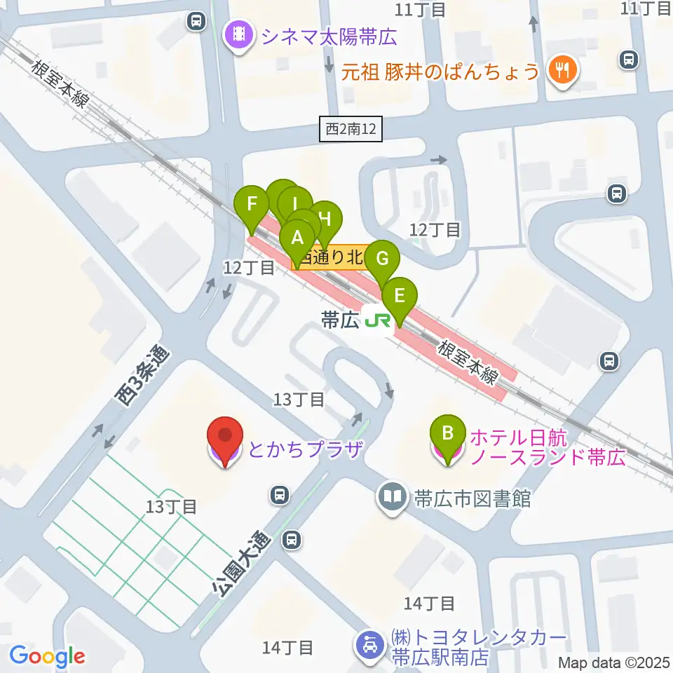 とかちプラザ レインボーホール周辺のファミレス・ファーストフード一覧地図