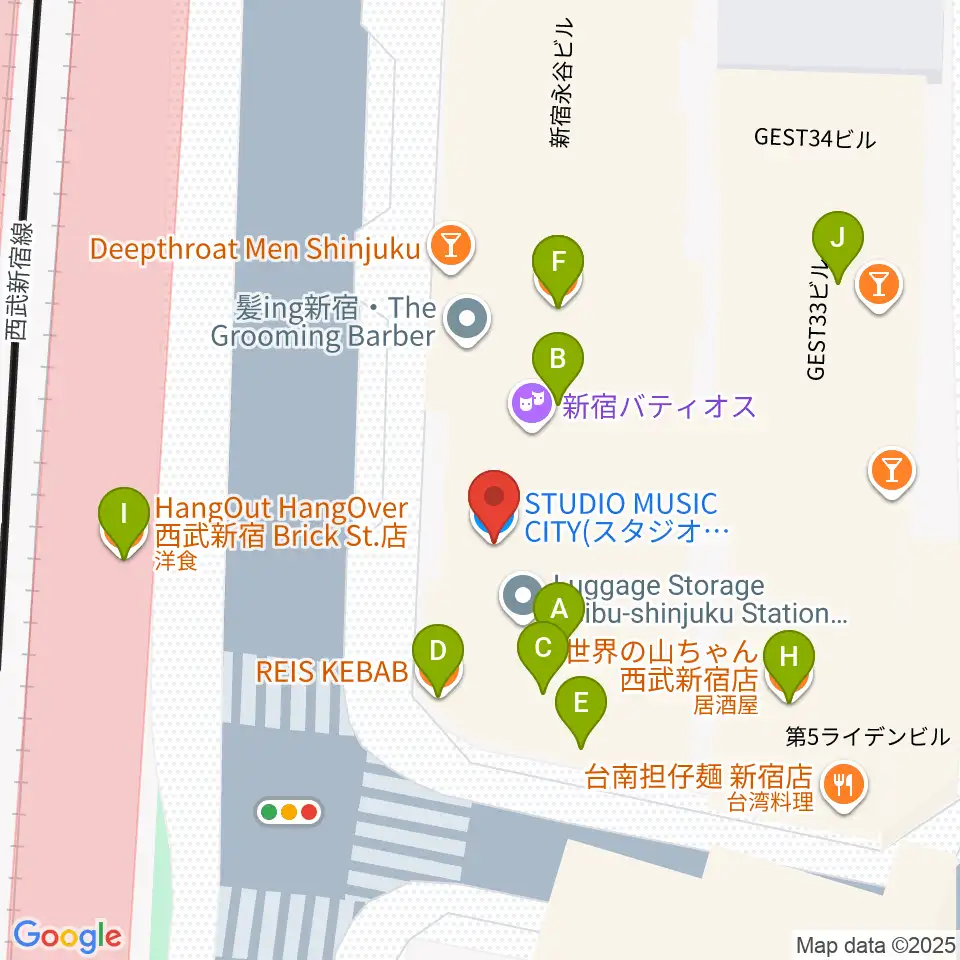 スタジオミュージックシティ周辺のファミレス・ファーストフード一覧地図