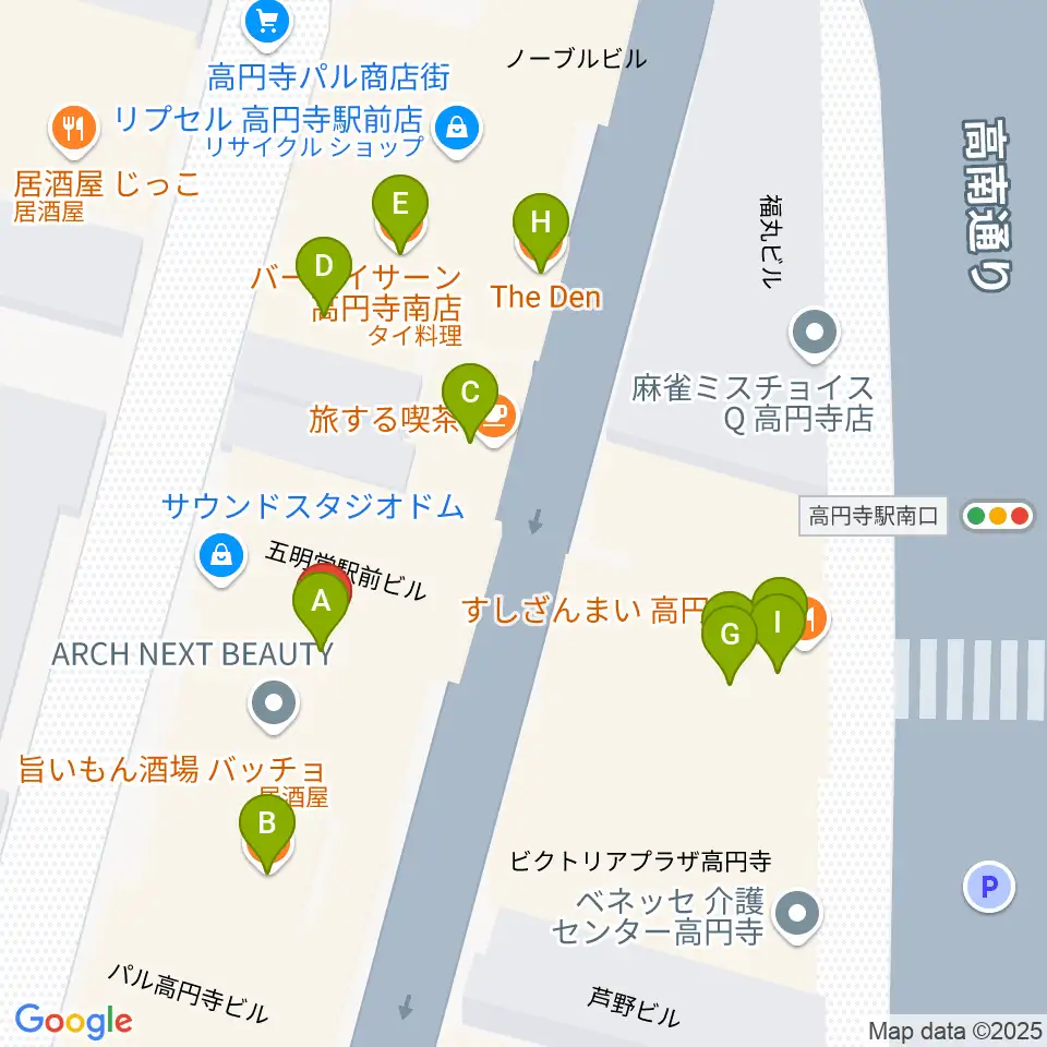 高円寺スタジオドム周辺のファミレス・ファーストフード一覧地図